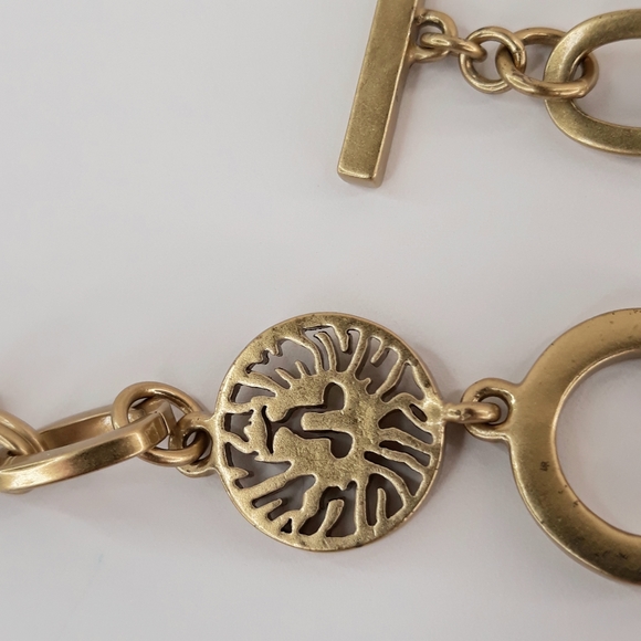 Anne Klein Vintage Mogul Heavy Brushed Satin Gold Tone Lucite Jewels Necklace - Picture 8 of 12